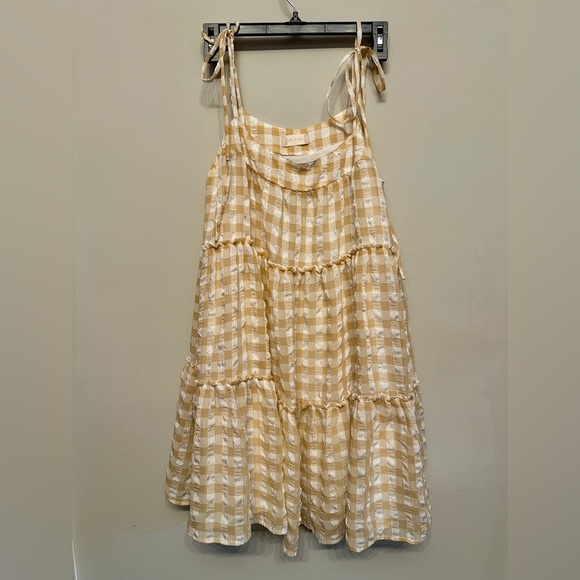 Altar'd State Yellow Tiered Checkered Dress Medium - Picture 1 of 5